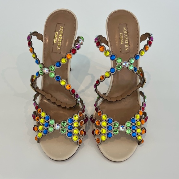 AQUAZZURA RAINBOW TEQUILA CRYSTAL SANDALS SIZE IT 37.5 / US 37.5 - Picture 5 of 17